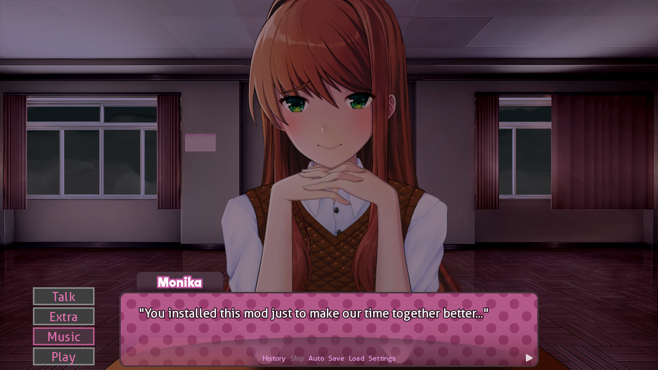 Playing with Monika's hair in Monika After Story Extra Everything submod 